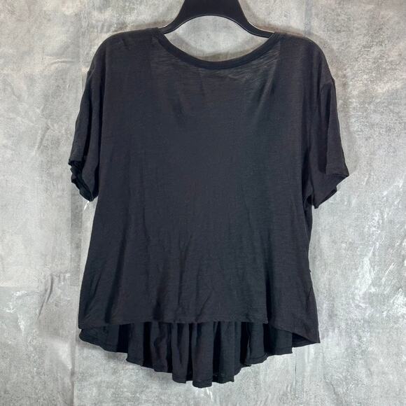 INC INTERNATIONAL CONCEPTS Women's Deep Black Crewneck Tie-Back Ruffled Top SZ M - Picture 1 of 8